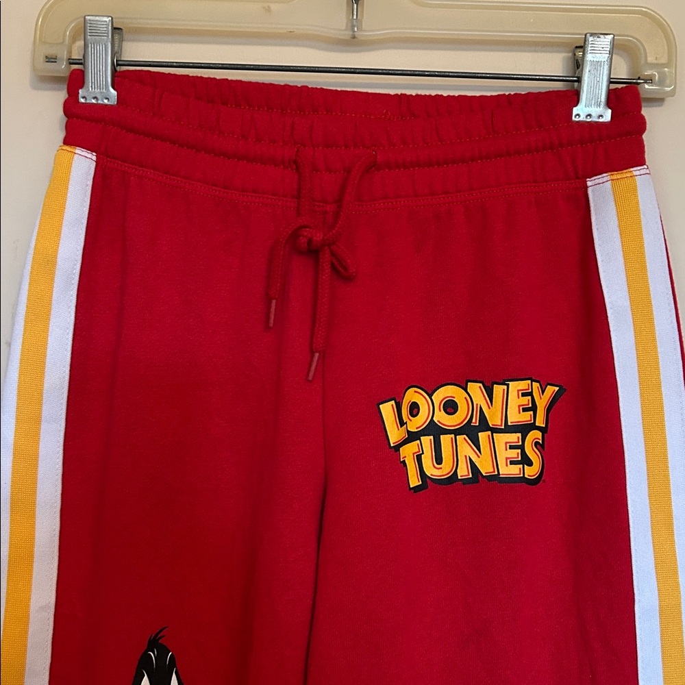 Fleece lined red Looney Tines track pants in worn but good condition size XS - Picture 2 of 7